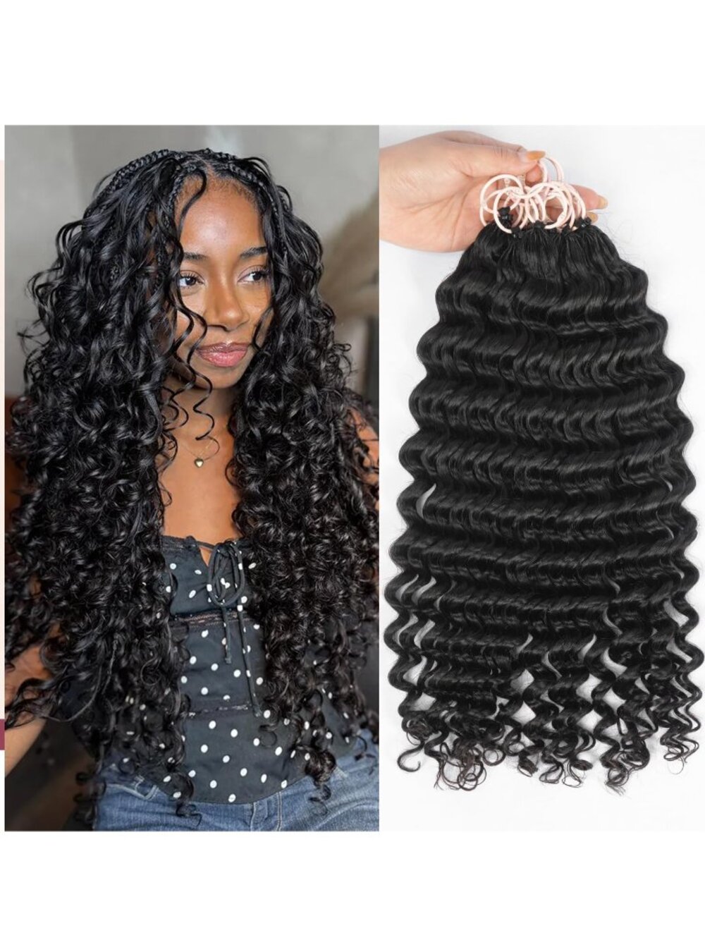 NEW 16" 75g Remy Human Hair Deep Wave Curly Feather Crochet Curls Extensions